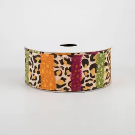 1.5" Fall Cheetah Stripes Ribbon: Burgundy, Moss, Orange (10 Yards)