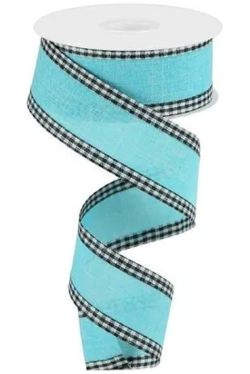 1.5" Royal Burlap Gingham Edge Ribbon: Light Blue (10 Yards)