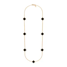 18ct Rose Gold Whitby Jet Bloom Four Leaf Clover Long Necklace