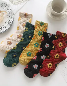 2 Pairs Spring Flower Soft Cotton Socks for Women