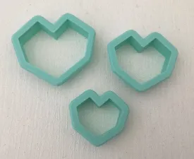 3D Printed Polymer Clay Cutter - Geometric Heart 3 Piece Set