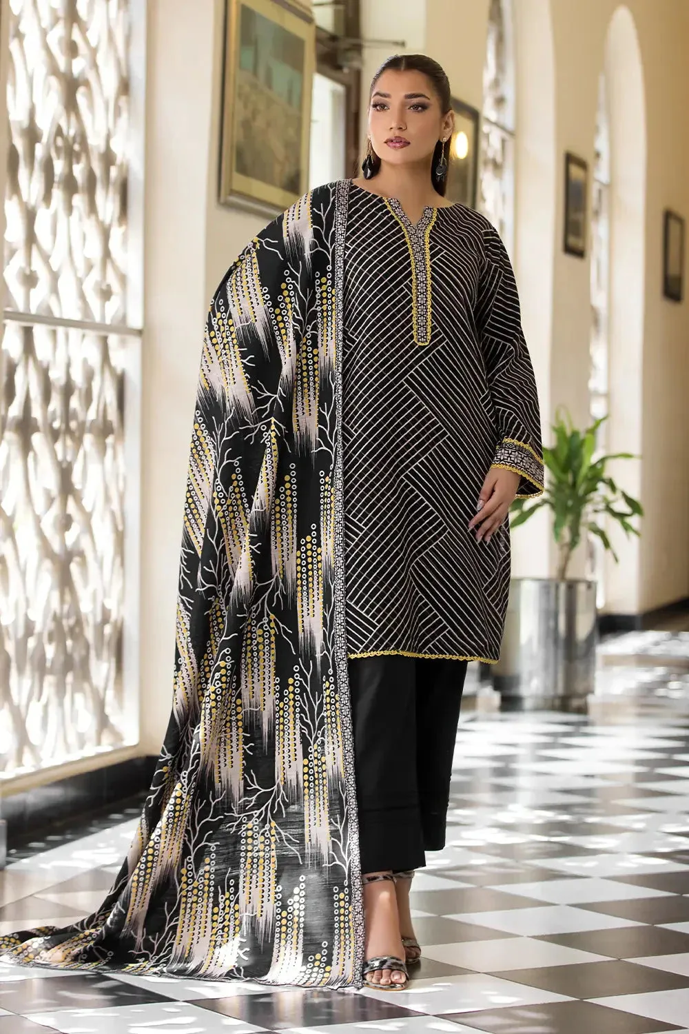 3PC Printed Unstitched Khaddar Suit KKH-2871