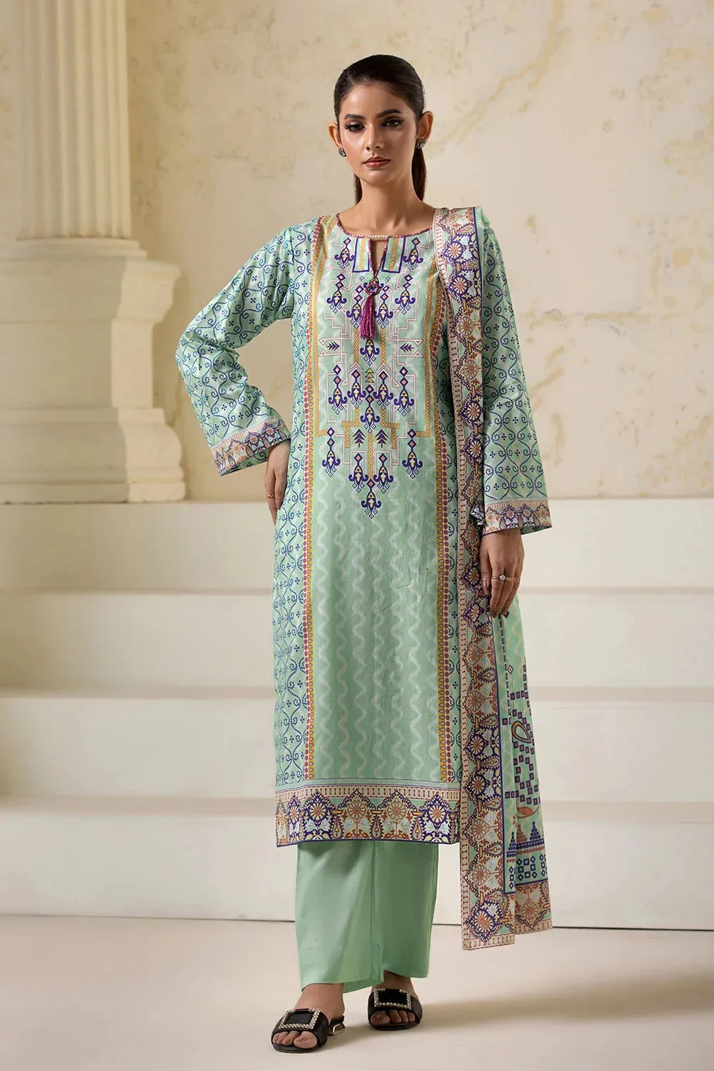 3PC Printed Unstitched Lawn Suit KLA-2746