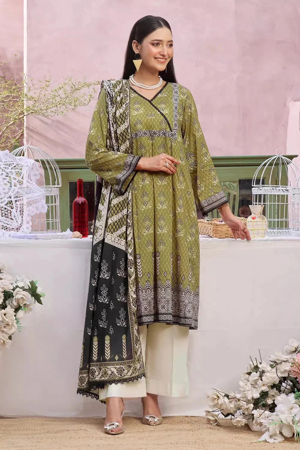 3PC Printed Unstitched Lawn Suit KLA-2797