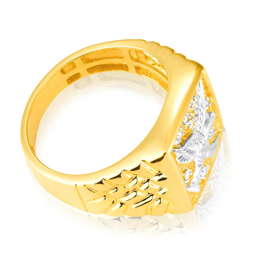 8 Diamonds Eagle Mens Ring in 9ct Yellow Gold