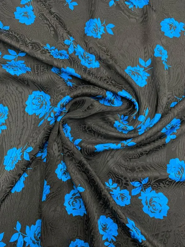 Abraham Vintage Floral Printed Paisley Silk Jacquard - Blue / Black