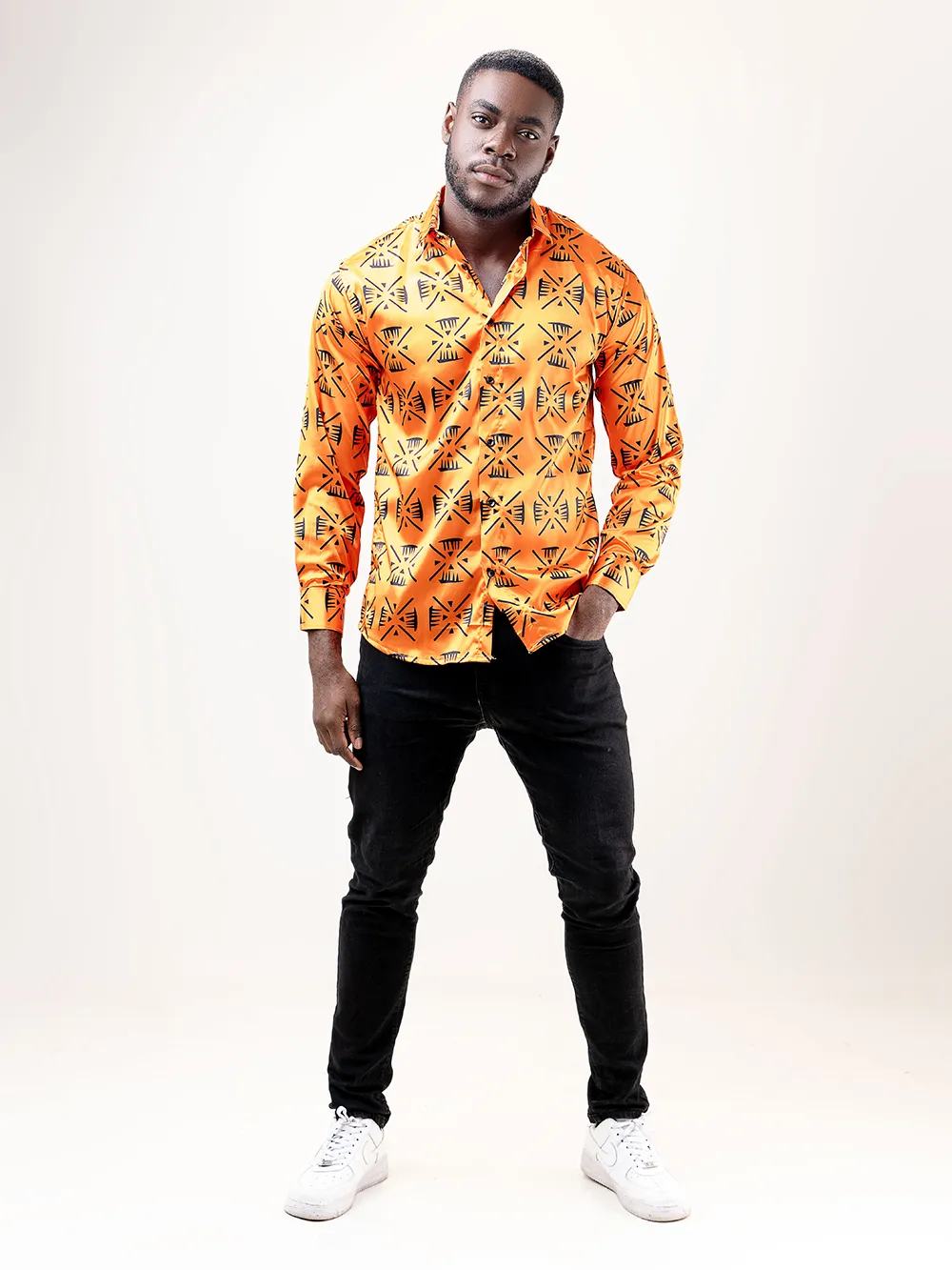 AFRICAN PRINT CHARLEE LONG SLEEVE SATIN SHIRT