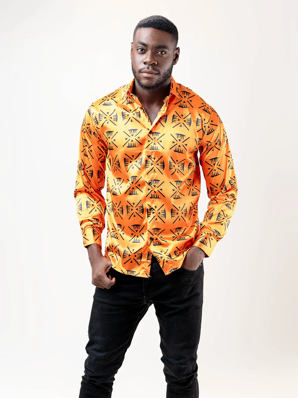 AFRICAN PRINT CHARLEE LONG SLEEVE SATIN SHIRT