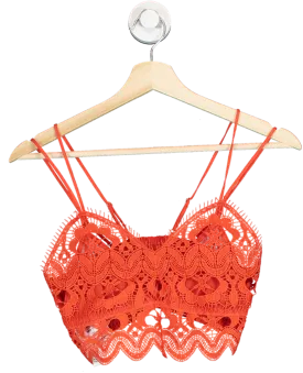 Anthropologie Red Crochet Lace Crop Top S