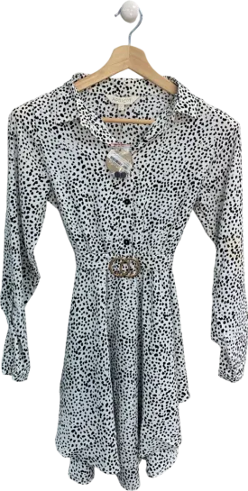 Apricot White/Black Printed Circle Hanky Hem Dress UK 10