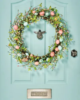 Artificial Floral Egg Wreath, Blue & Pink, 28 Inch