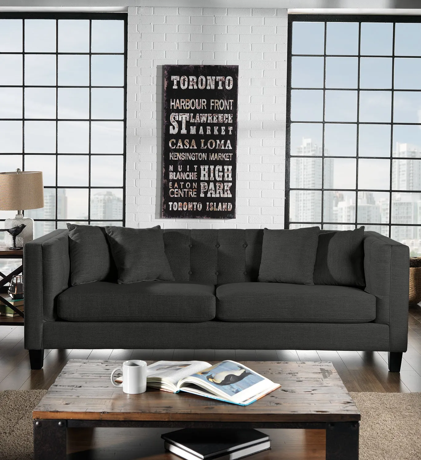 Astin Sofa and Chair and a Half Set - Dark Grey