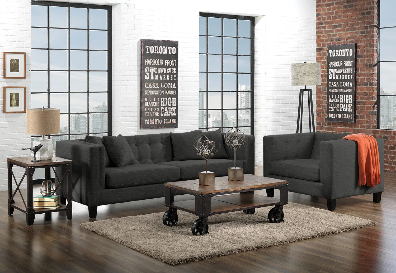 Astin Sofa and Chair and a Half Set - Dark Grey