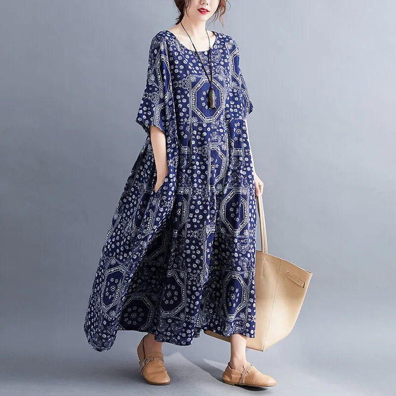 Babakud Plus Size - Summer Floral Printed Linen Dress