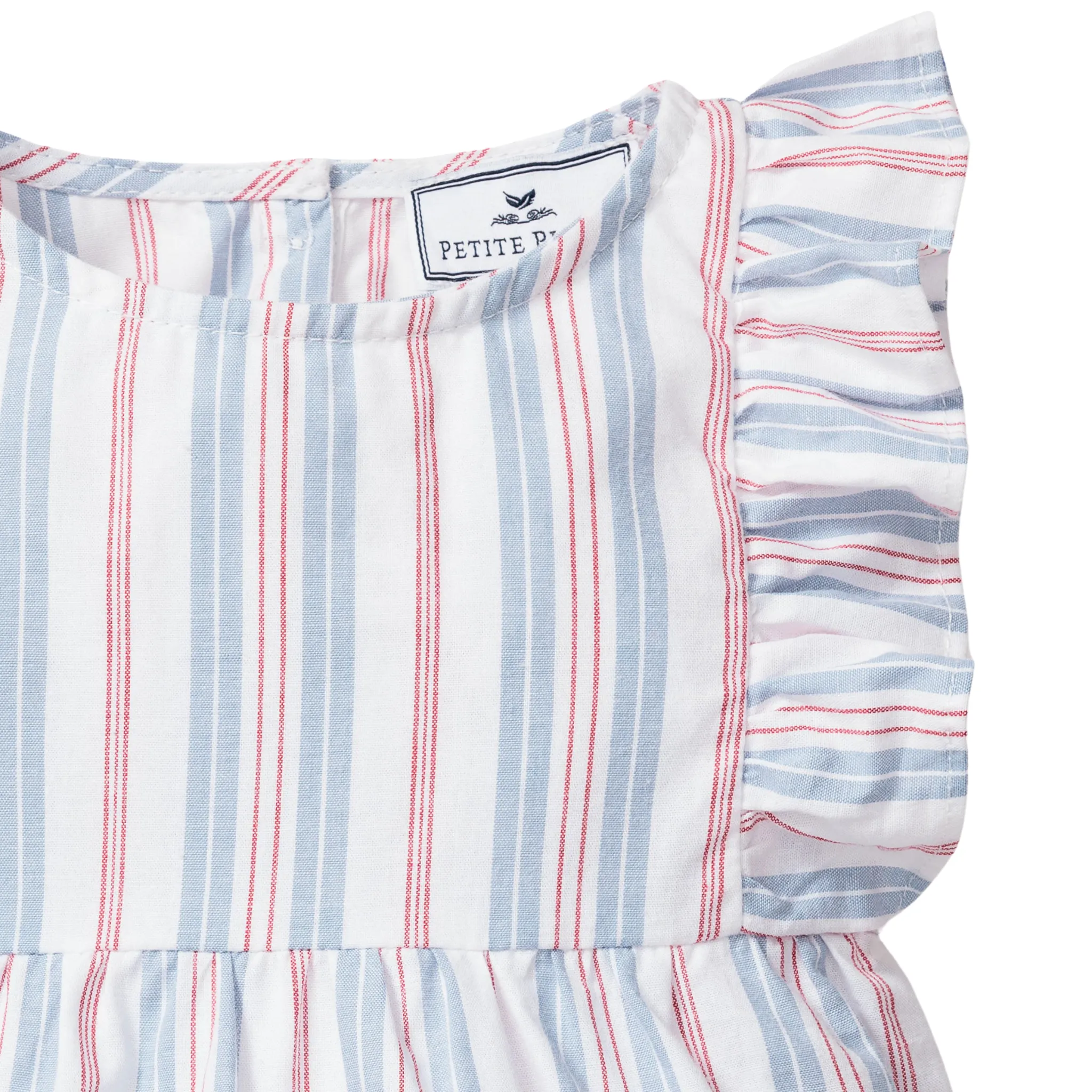 Baby's Twill Ruffled Romper in Vintage French Stripes