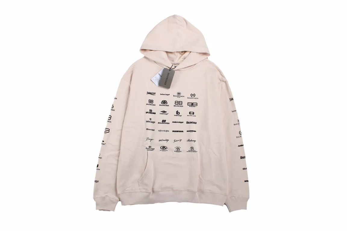 Balenciaga Beige Multilogo Hoodie