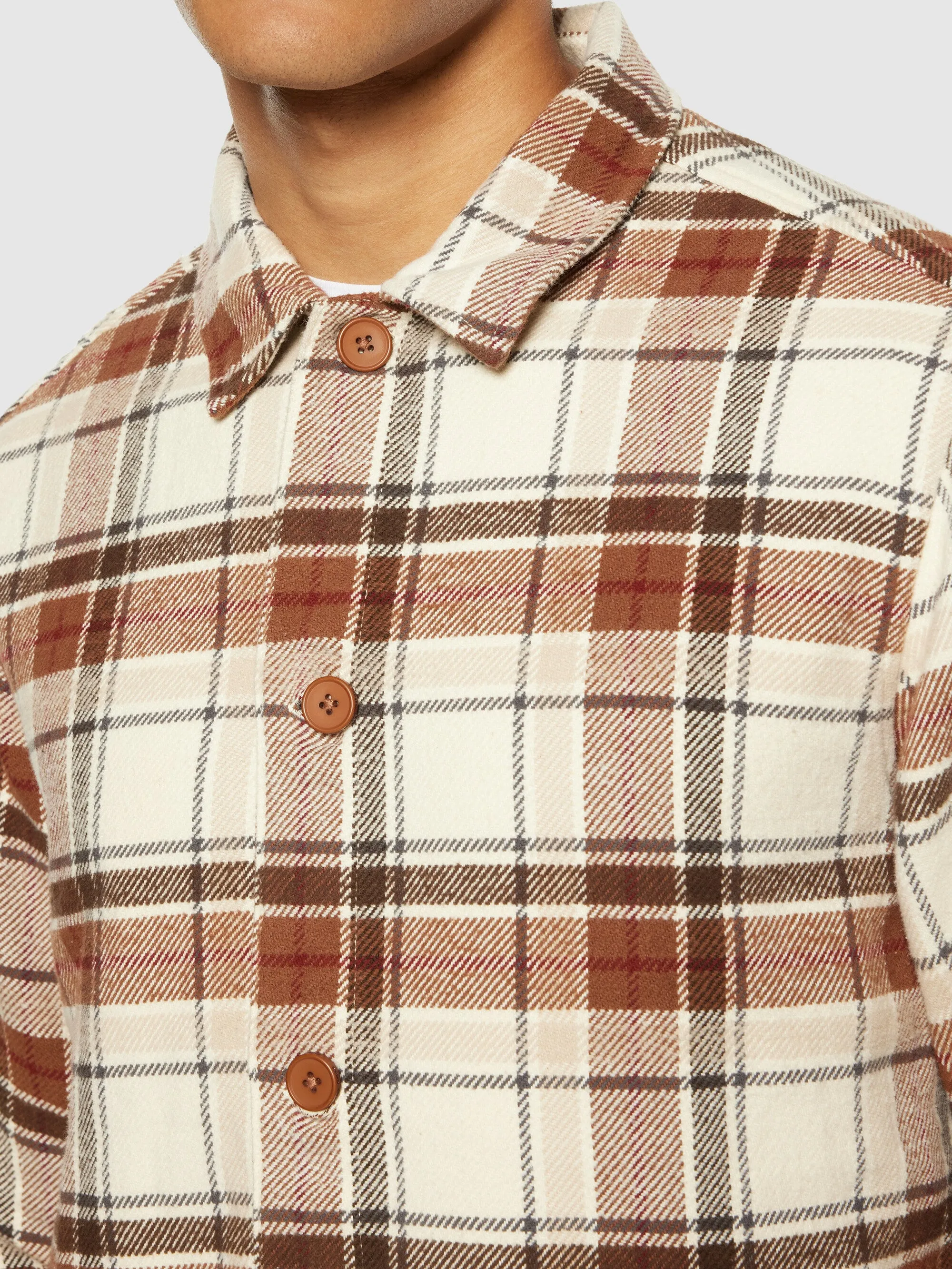 Big checked heavy flannel overshirt - Beige check