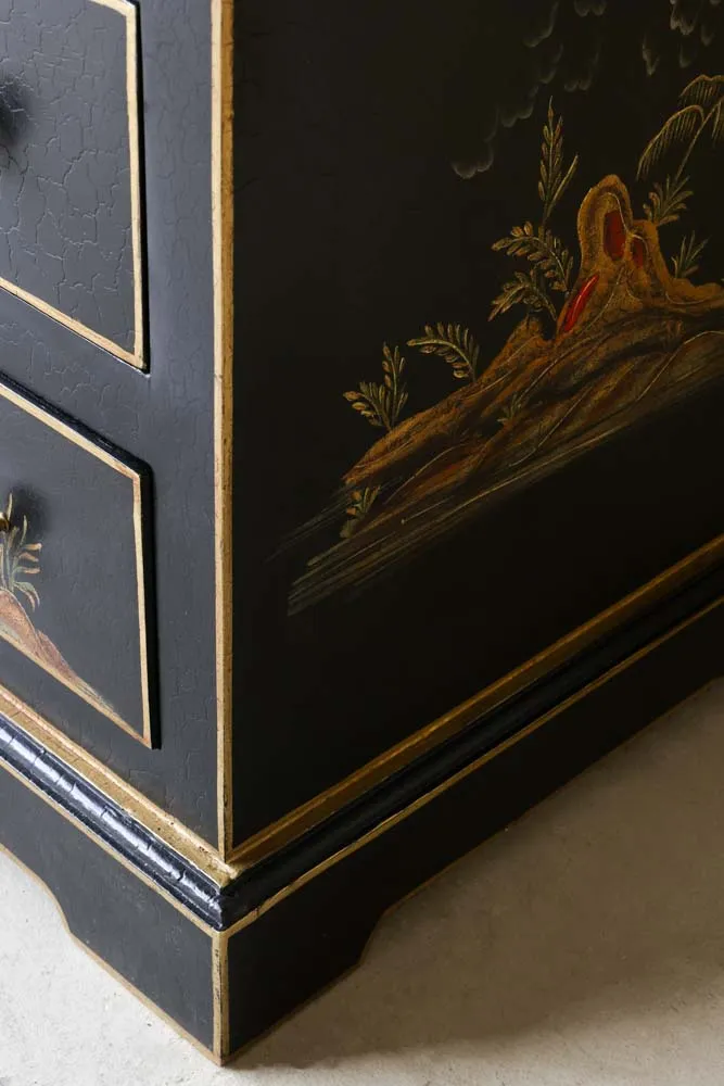 Black Chinoiserie-style Deco 6 Drawer Chest