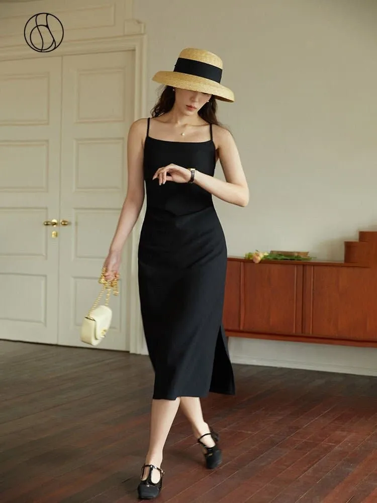 Black Slip Dress with Flattering Empire Waistline & Camisole Style