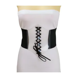 Black Wide High Waist Corset Fashionable Belt Clear Front Detail Size S M