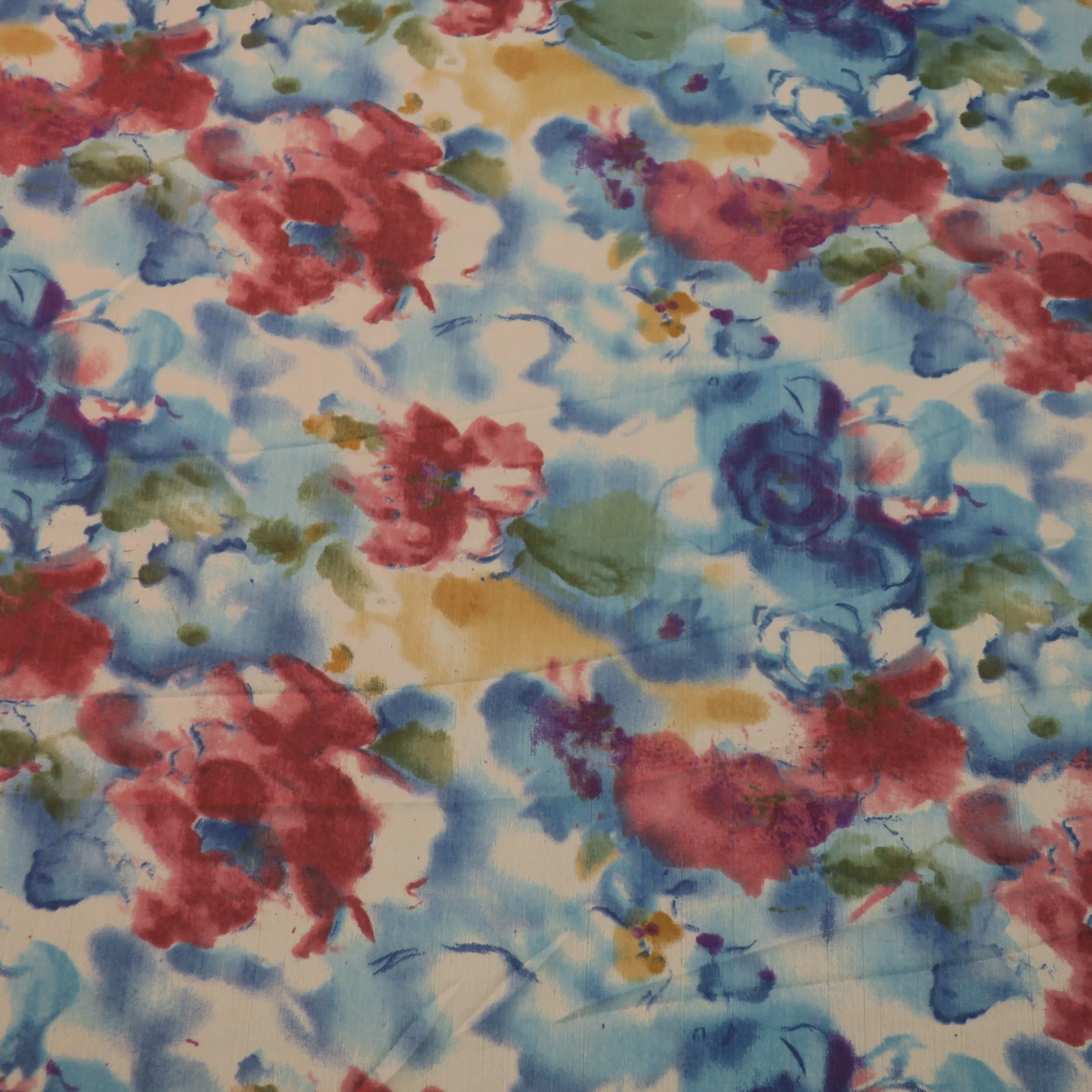 Blue Red and Yellow Floral Printed Silk Chiffon Fabric