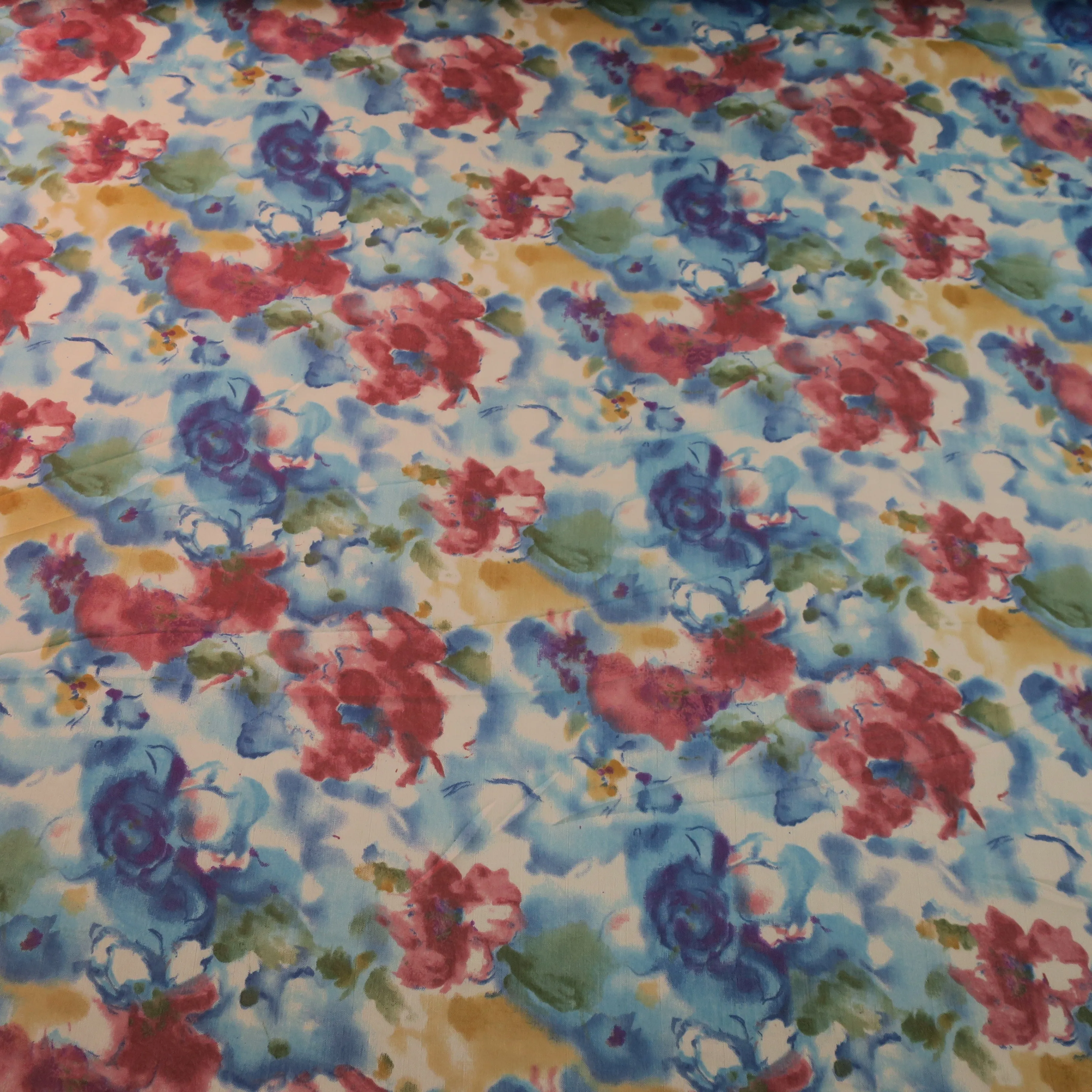 Blue Red and Yellow Floral Printed Silk Chiffon Fabric