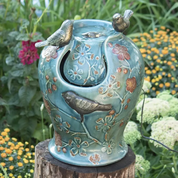 Blue Verdigris Songbird Fountain