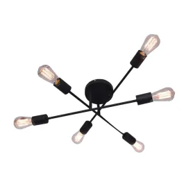 CEILING LIGHT-BLACK METAL 6 LIGHT CHANDELIER