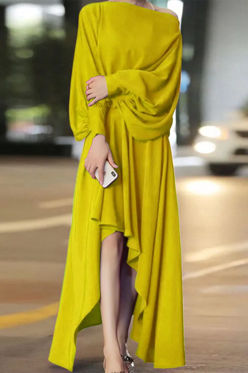 Celebrities Elegant Solid Solid Color Off the Shoulder Asymmetrical Dresses(3 colors)