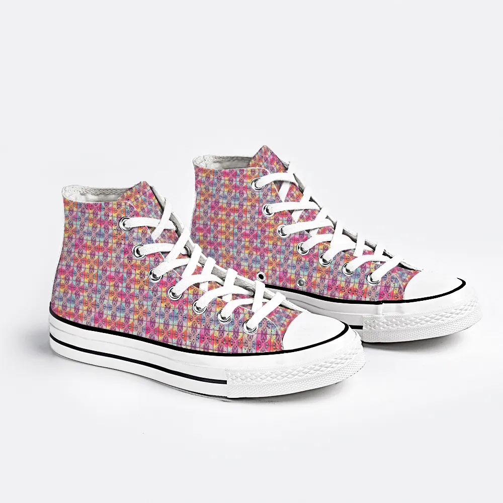 Checkered Pattern Collection - Classic Unisex High Top Canvas Sneakers