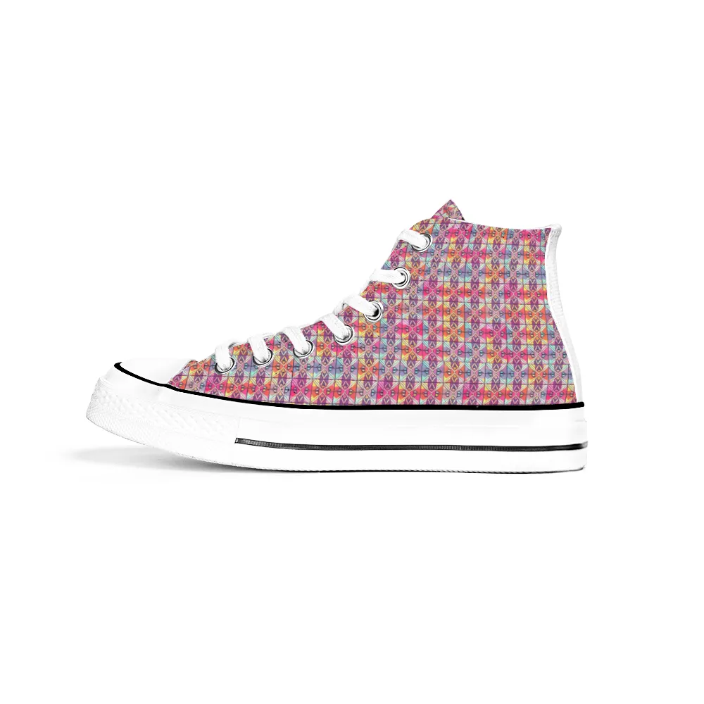 Checkered Pattern Collection - Classic Unisex High Top Canvas Sneakers