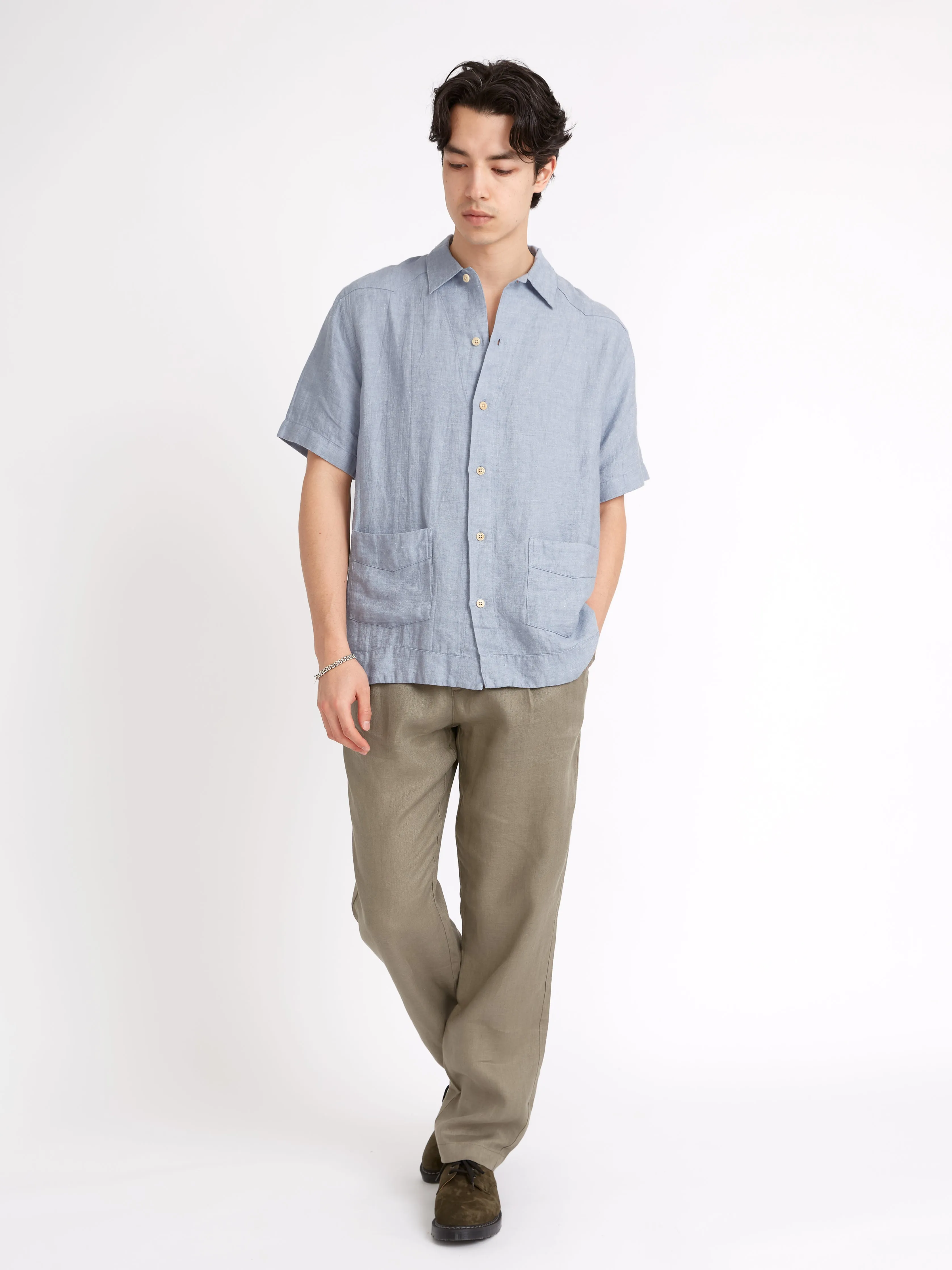 Cuban Short Sleeve Shirt Drescher Blue