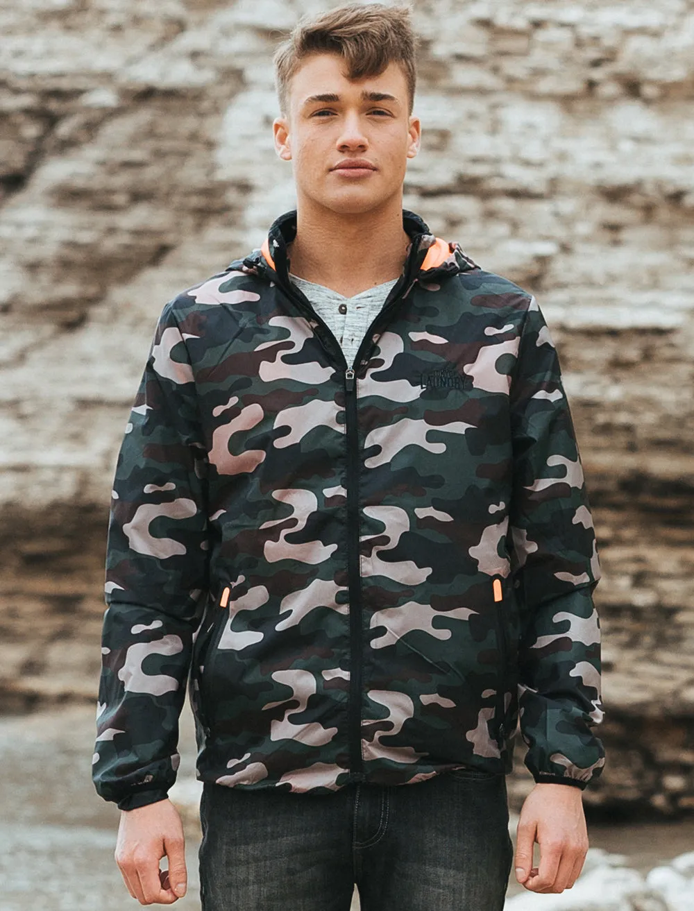 Dagenham Camouflage Print Windbreaker Jacket in Khaki - Tokyo Laundry