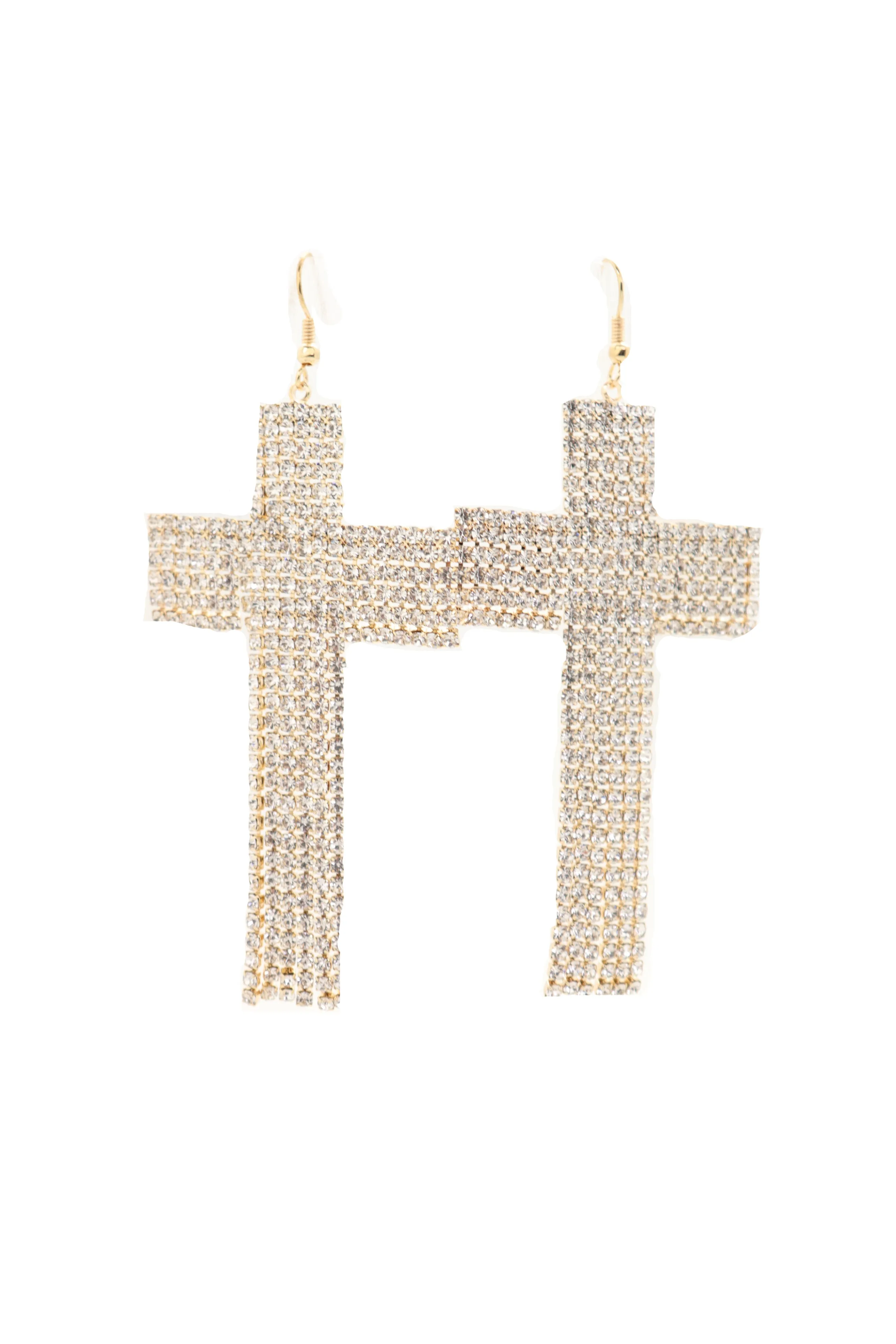 Earrings Set Big Gold Metal Long Bling Cross Charm Tassel