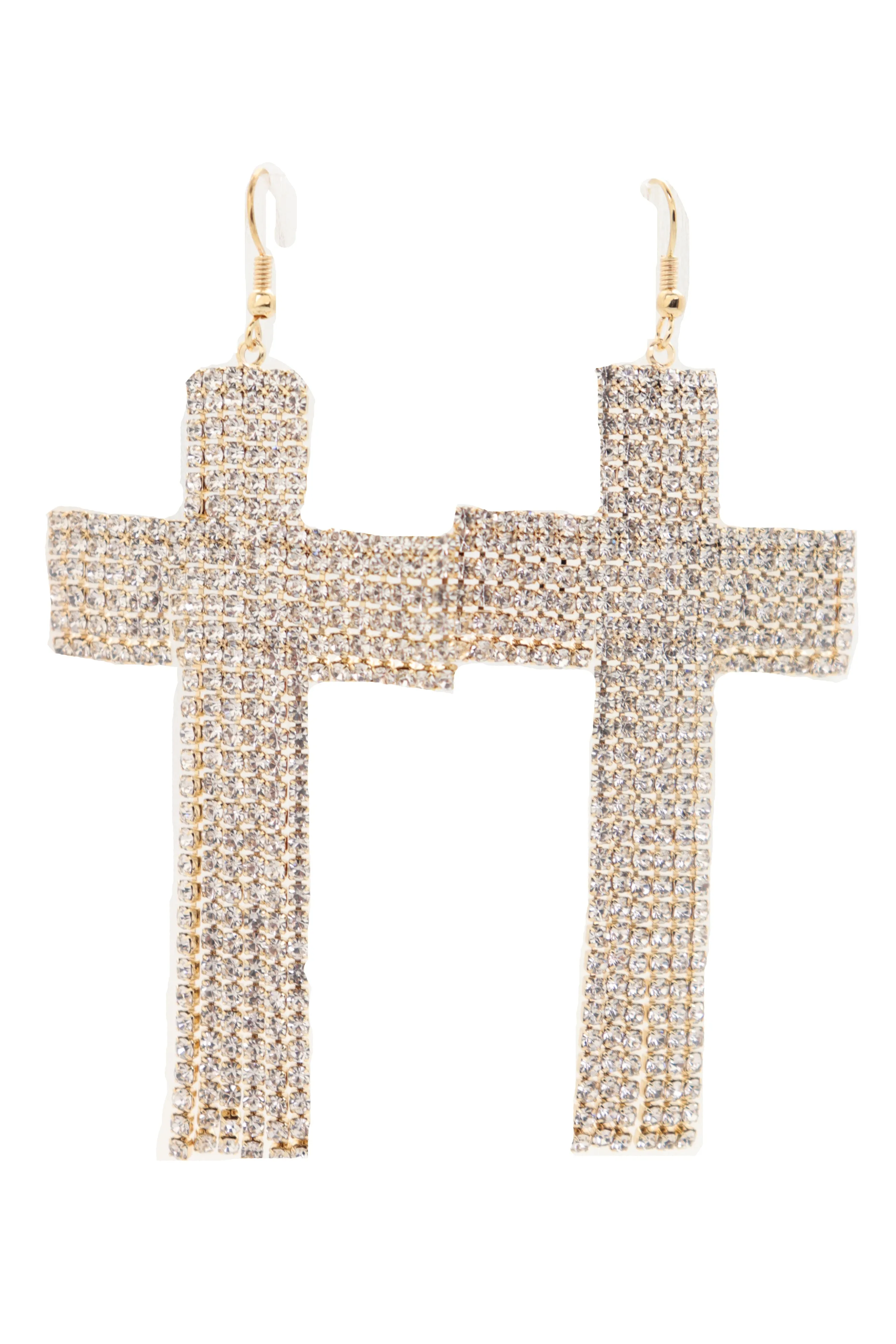 Earrings Set Big Gold Metal Long Bling Cross Charm Tassel