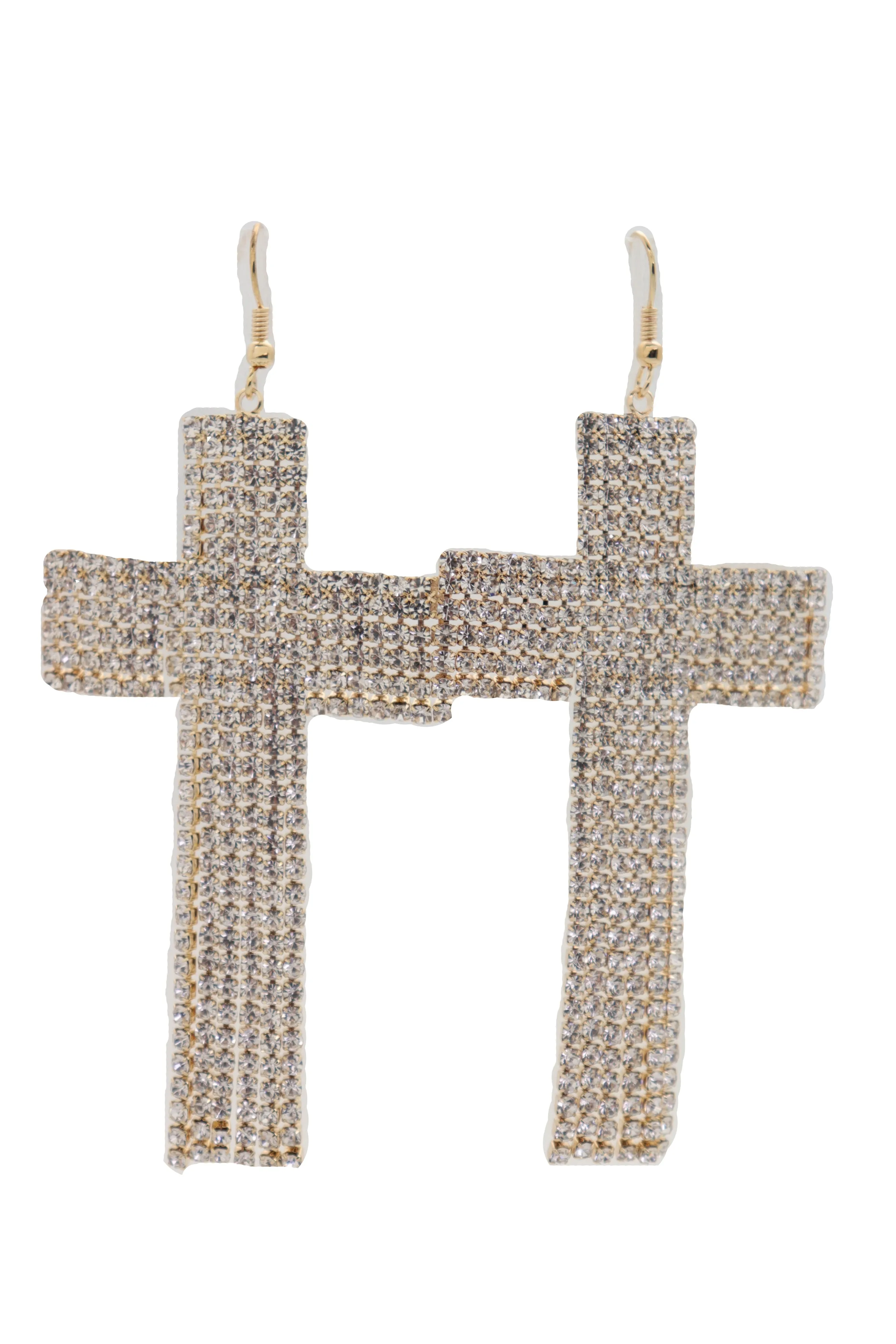 Earrings Set Big Gold Metal Long Bling Cross Charm Tassel