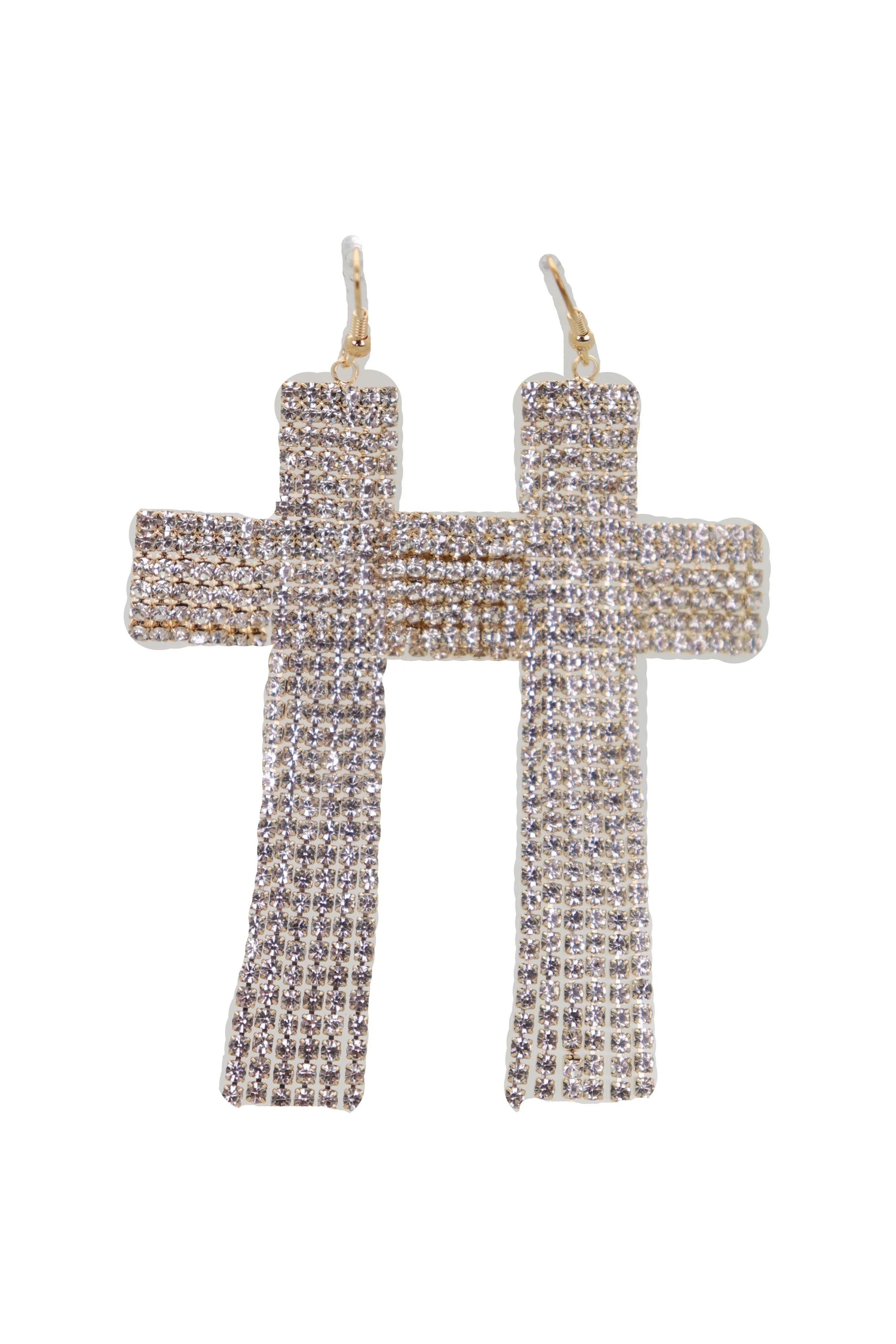 Earrings Set Big Gold Metal Long Bling Cross Charm Tassel