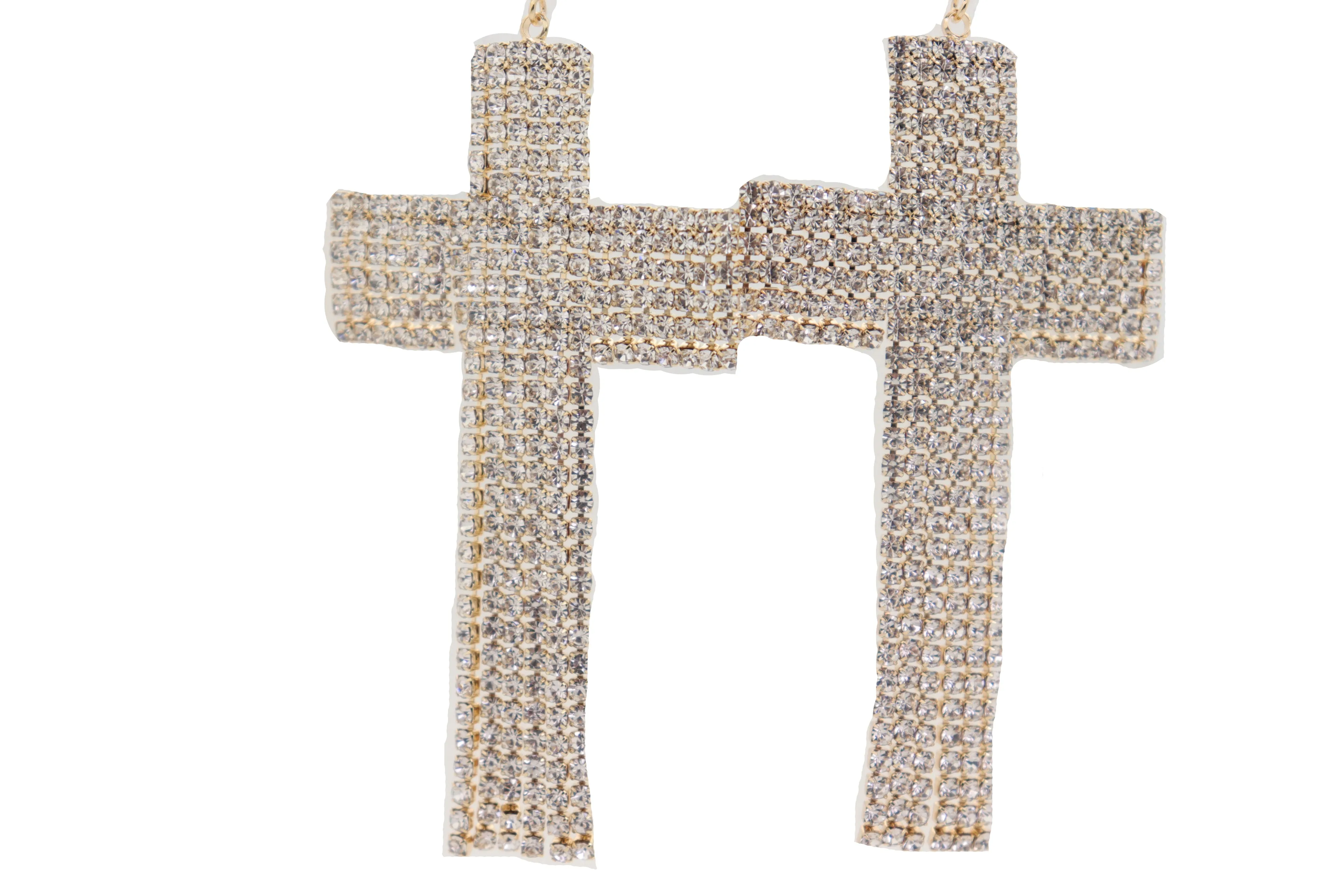 Earrings Set Big Gold Metal Long Bling Cross Charm Tassel