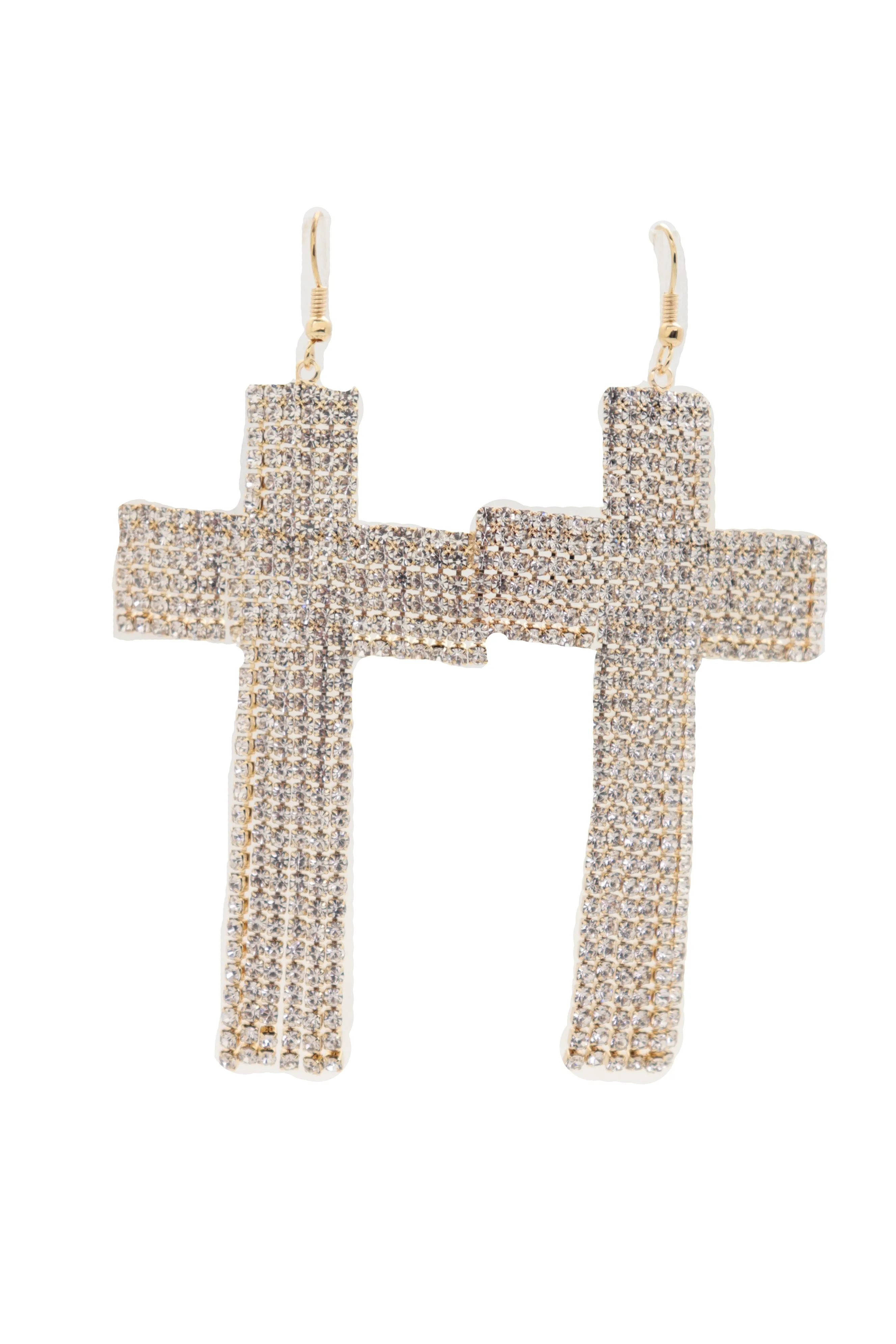 Earrings Set Big Gold Metal Long Bling Cross Charm Tassel