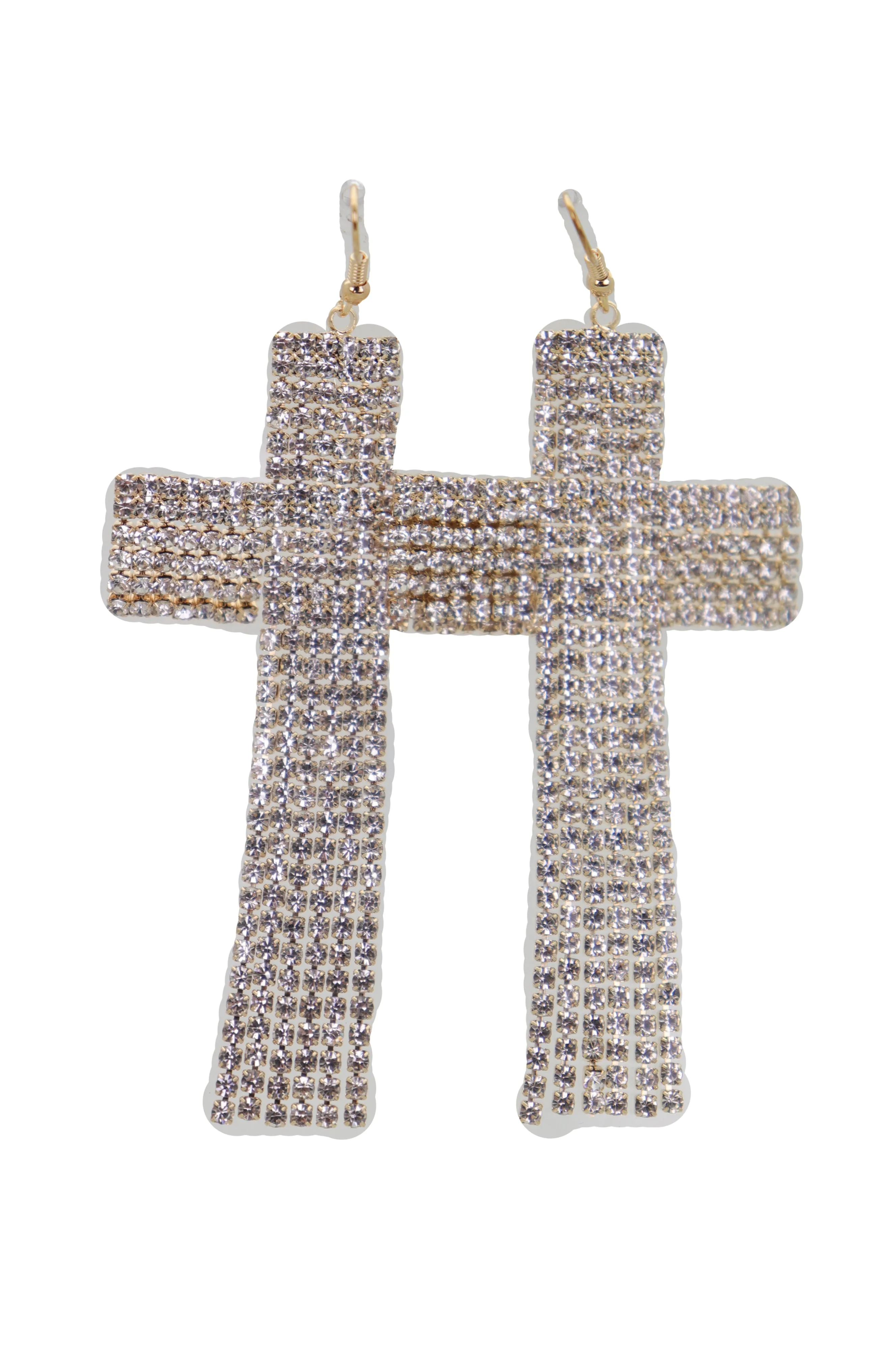 Earrings Set Big Gold Metal Long Bling Cross Charm Tassel