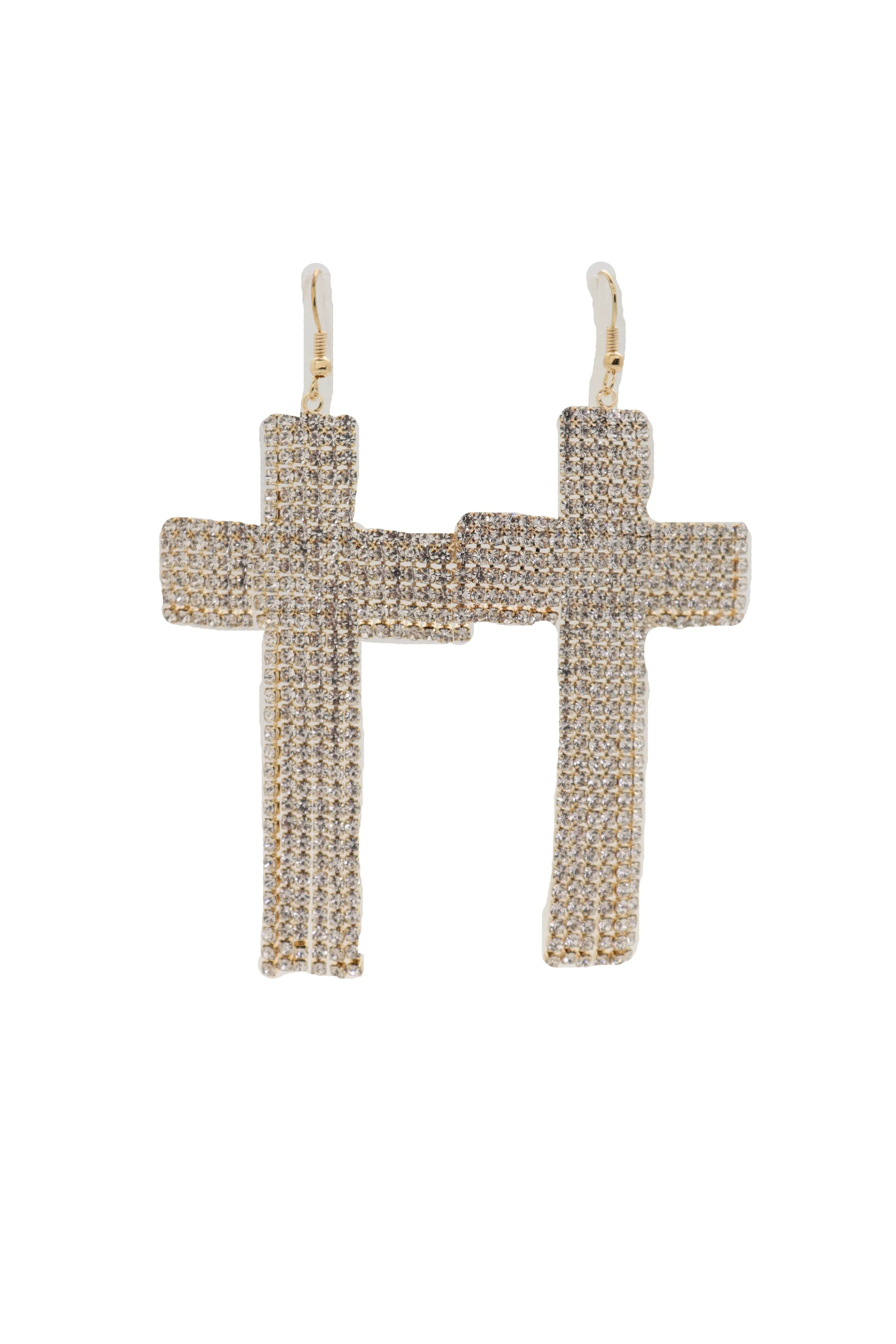 Earrings Set Big Gold Metal Long Bling Cross Charm Tassel