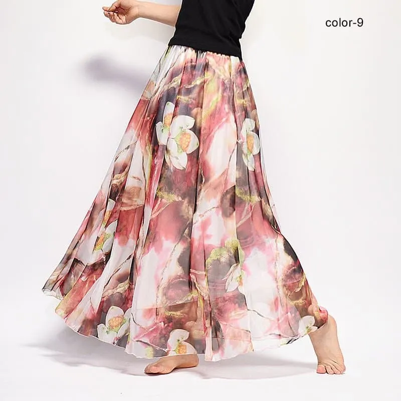 Elegant Florals Chiffon Long Skirt