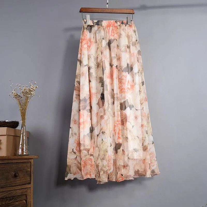 Elegant Florals Chiffon Long Skirt