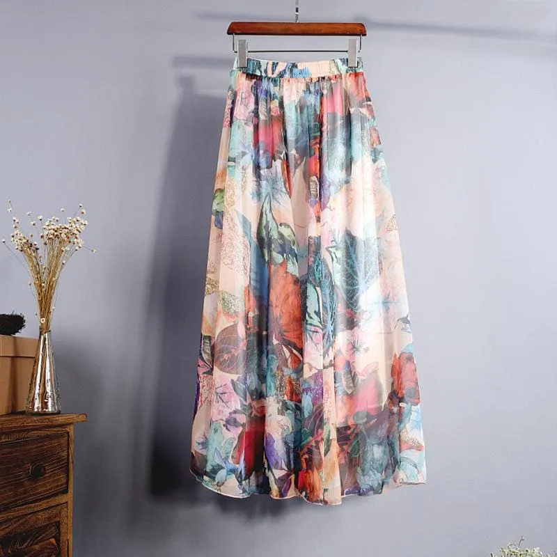 Elegant Florals Chiffon Long Skirt