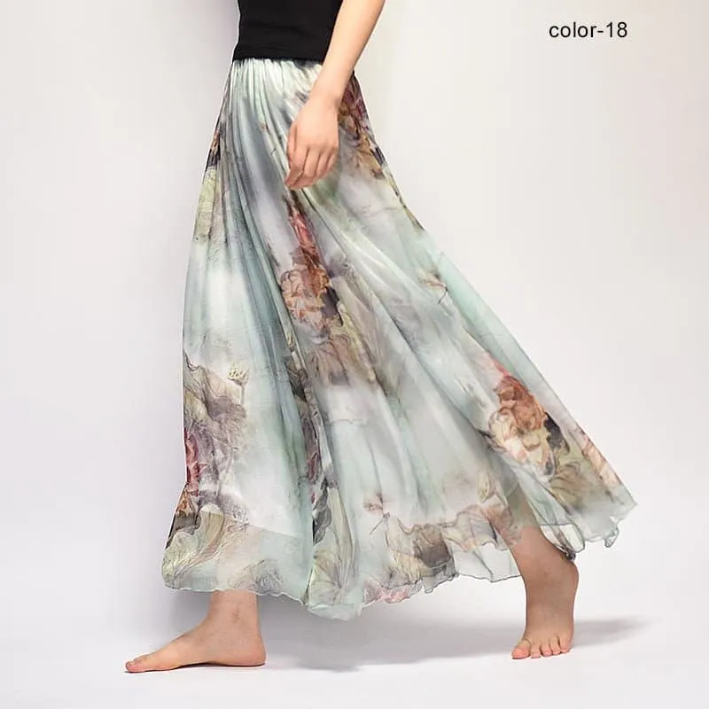 Elegant Florals Chiffon Long Skirt