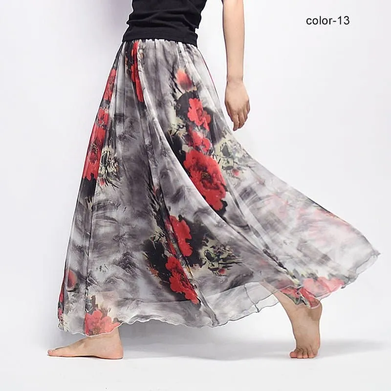 Elegant Florals Chiffon Long Skirt