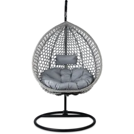 Elements Hanging Pod in Grey Wash Rattan and Charcoal SpunPoly Cushion