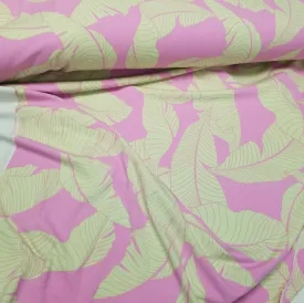 End of BOlt: 1-1/8th yards of Nylon Spandex Pink and Taupe Beige Resort wear Leaves Swim/Activewear Knit- remnant