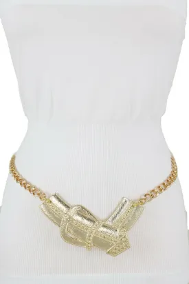 Fun Women Belt Hip High Waist Gold Metal Chain Big Wide Buckle Charm Size XS S M