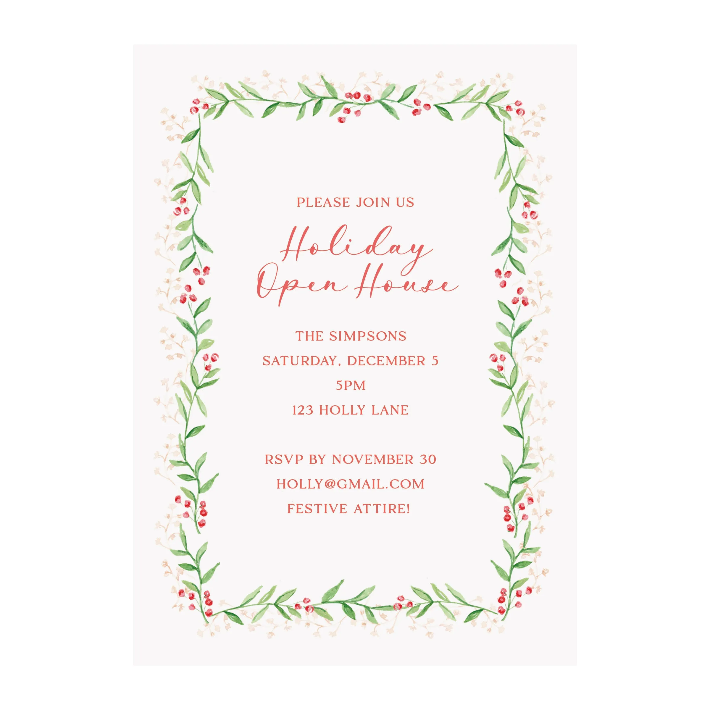 Garland Border Holiday Party Invitation